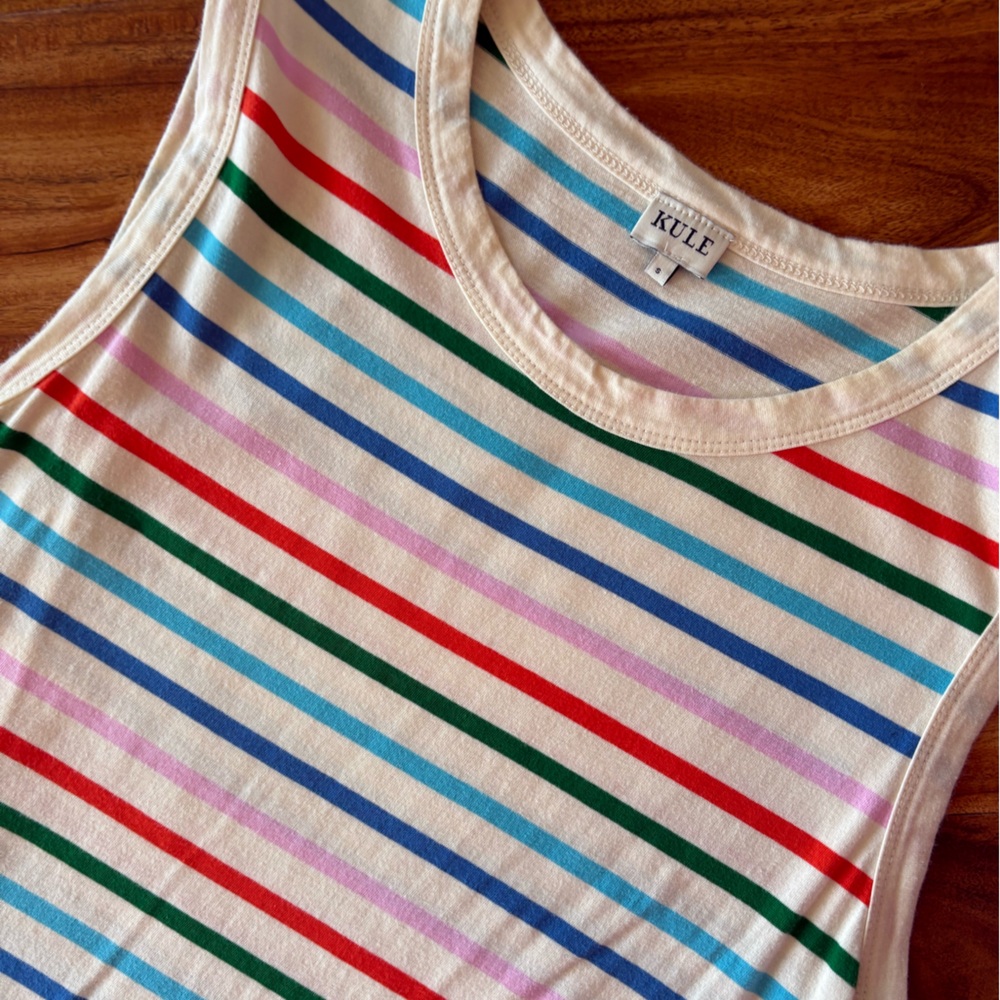 KULE Women’s Multi Rainbow Striped Cotton The Tank Dress Small S Cover Up Maxi - Picture 4 of 6